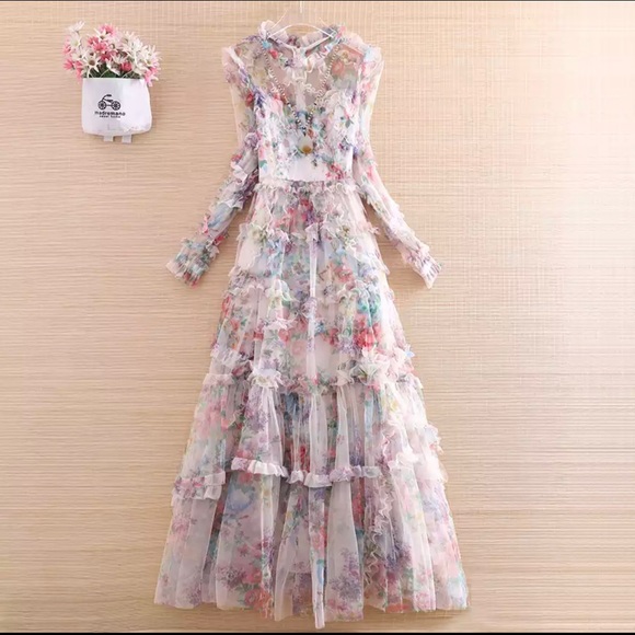 Dresses & Skirts - Tule pink floral gown